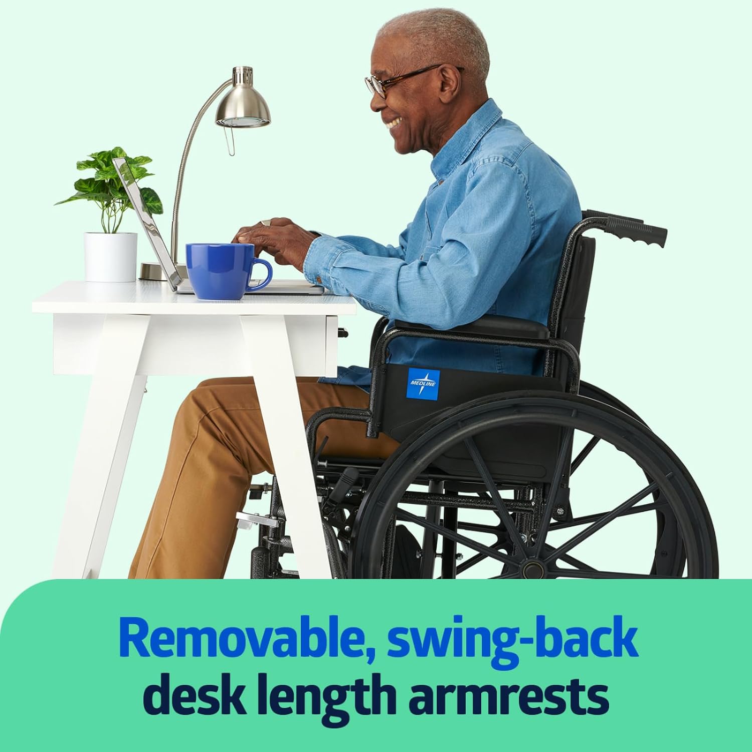 Lightweight Wheelchair for Adults With Swing-Back, Desk-Length Arms, Elevating Leg Rests; 18W
