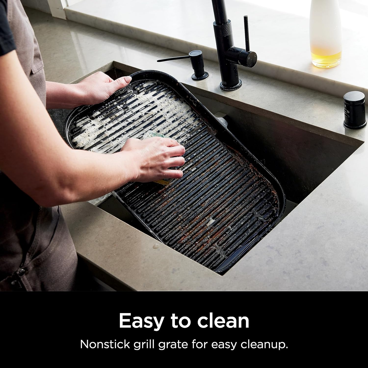 7-in-1 Grill & Smoker with Thermometer, Air Fryer, BBQ, Bake, Roast, Broil - Portable Electric Outdoor Grill, Grey