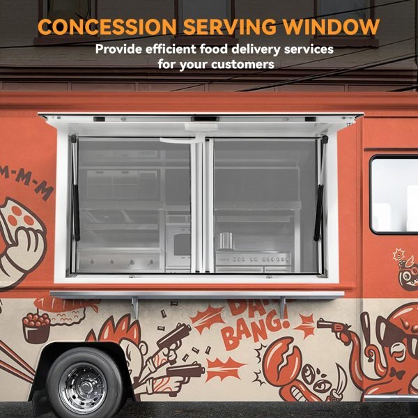 Concession Window 36W x 36H Aluminum Alloy Food Truck Service Window with Sliding Screens & Awning Door, Hydraulic Lift, Locking Mechanism, Versatile for Catering