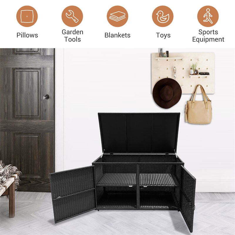 Keter 88 Gallon Rattan Outdoor Deck Storage Box  C Weatherproof Patio Container