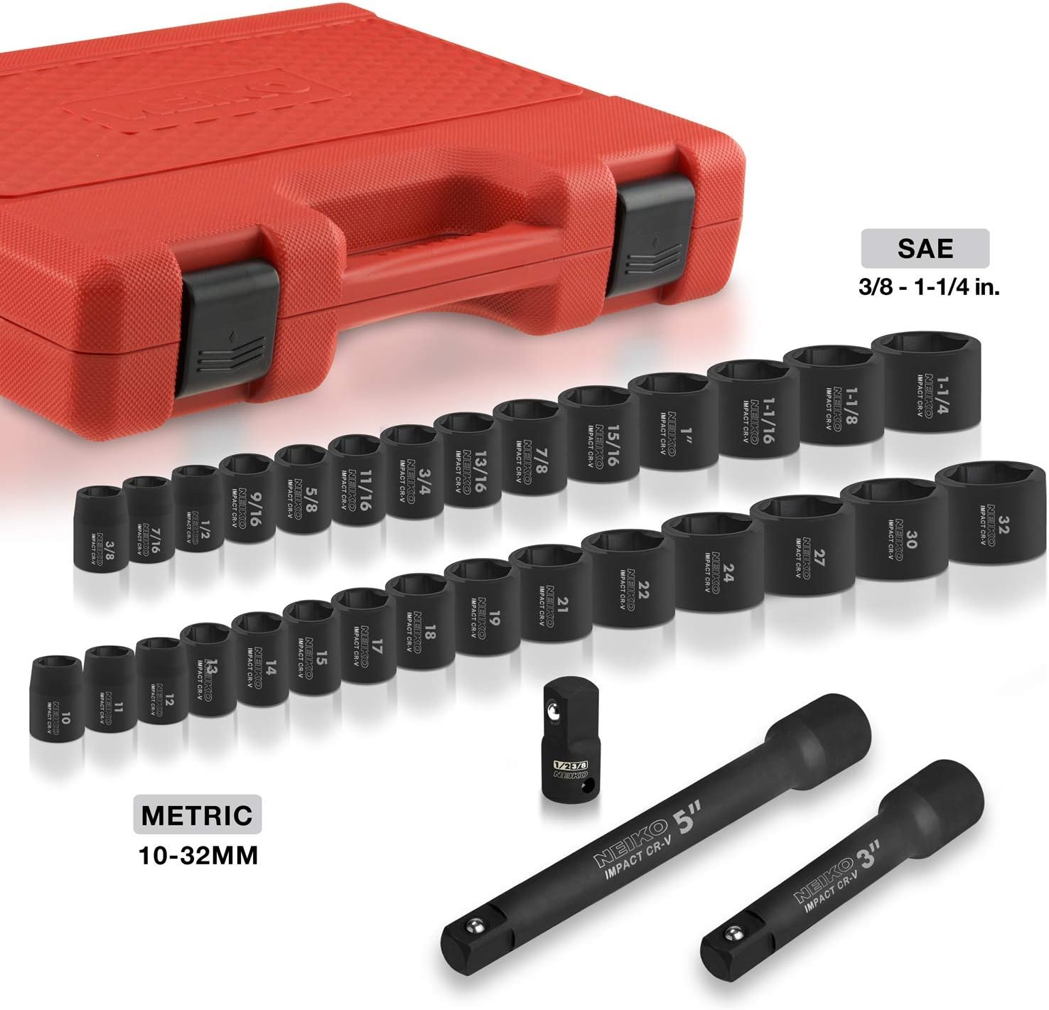 Chrome Vanadium Impact Socket Set 1/2    Drive, 65-Piece, SAE & Metric, Deep & Shallow, Includes Adapters & Ratchet Handle