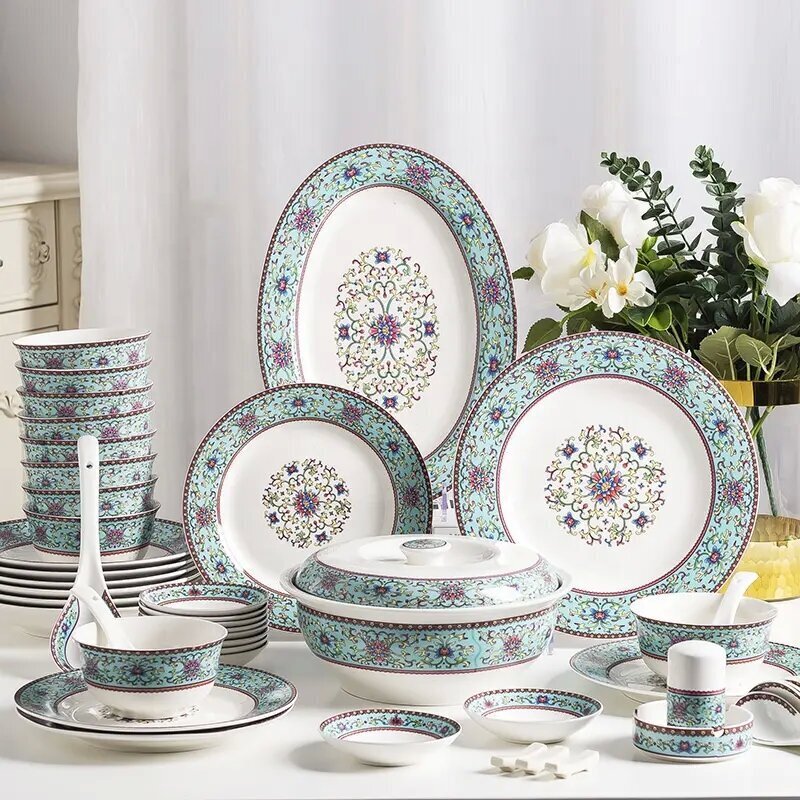 56-Piece Ceramic Dinnerware Set  C Plates, Bowls, Spoons & More