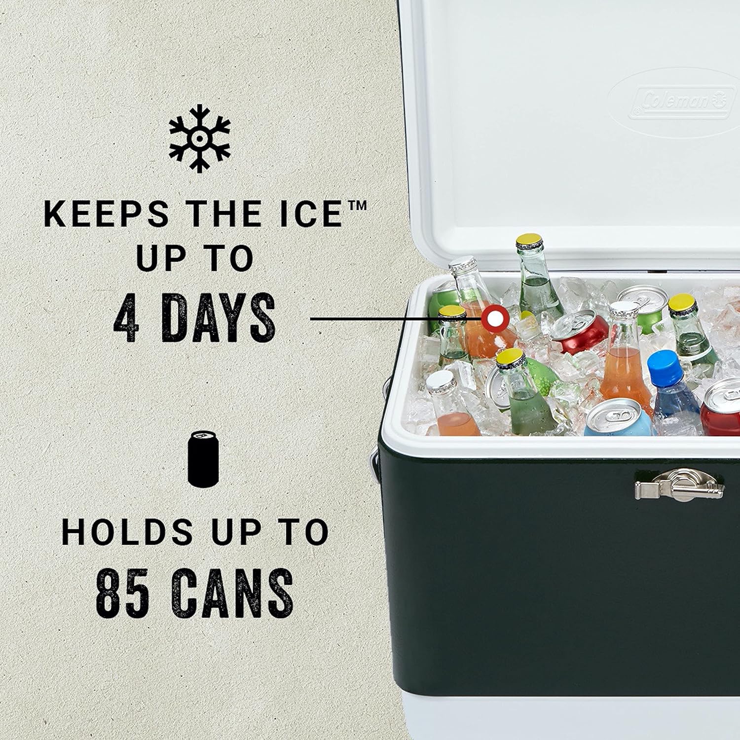 Cooler | Steel-Belted Cooler Keeps Ice Up to 4 Days | 54-Quart Cooler for Camping, BBQs, Tailgating & Outdoor Activities
