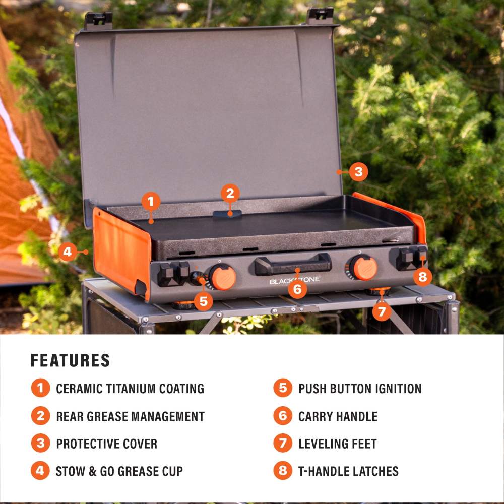 Blackstone Adventure Ready 20  x14   2-Burner Propane Camping Griddle with Latching Hood and Handle