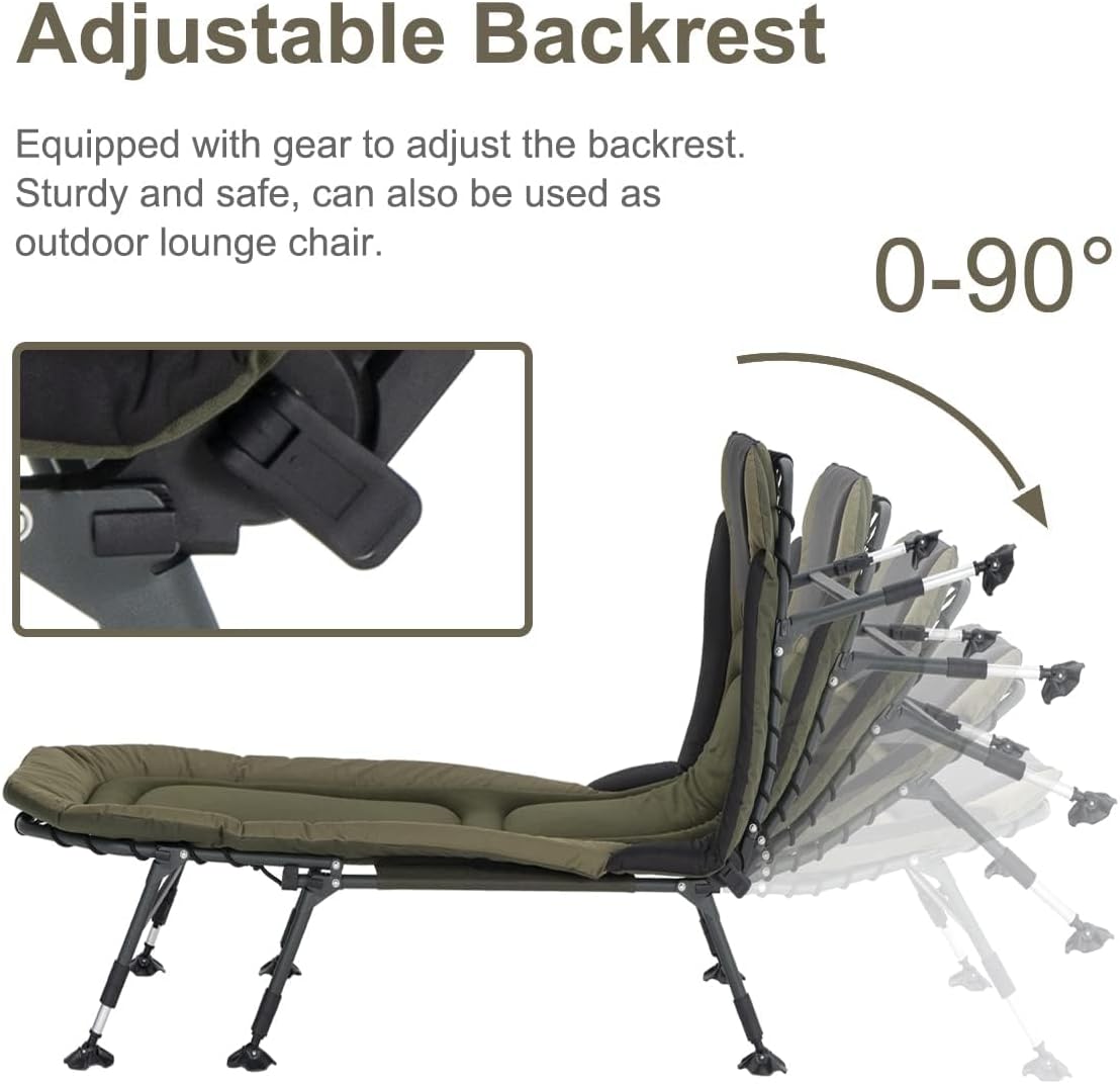 Camping Cots for Adults 330Lbs with Carry Bag, Heavy Duty Folding Bed with Soft Padded Cushion, Portable Military Cot for Hunting, 180�� Adjustable Reclining Outdoor Lounger