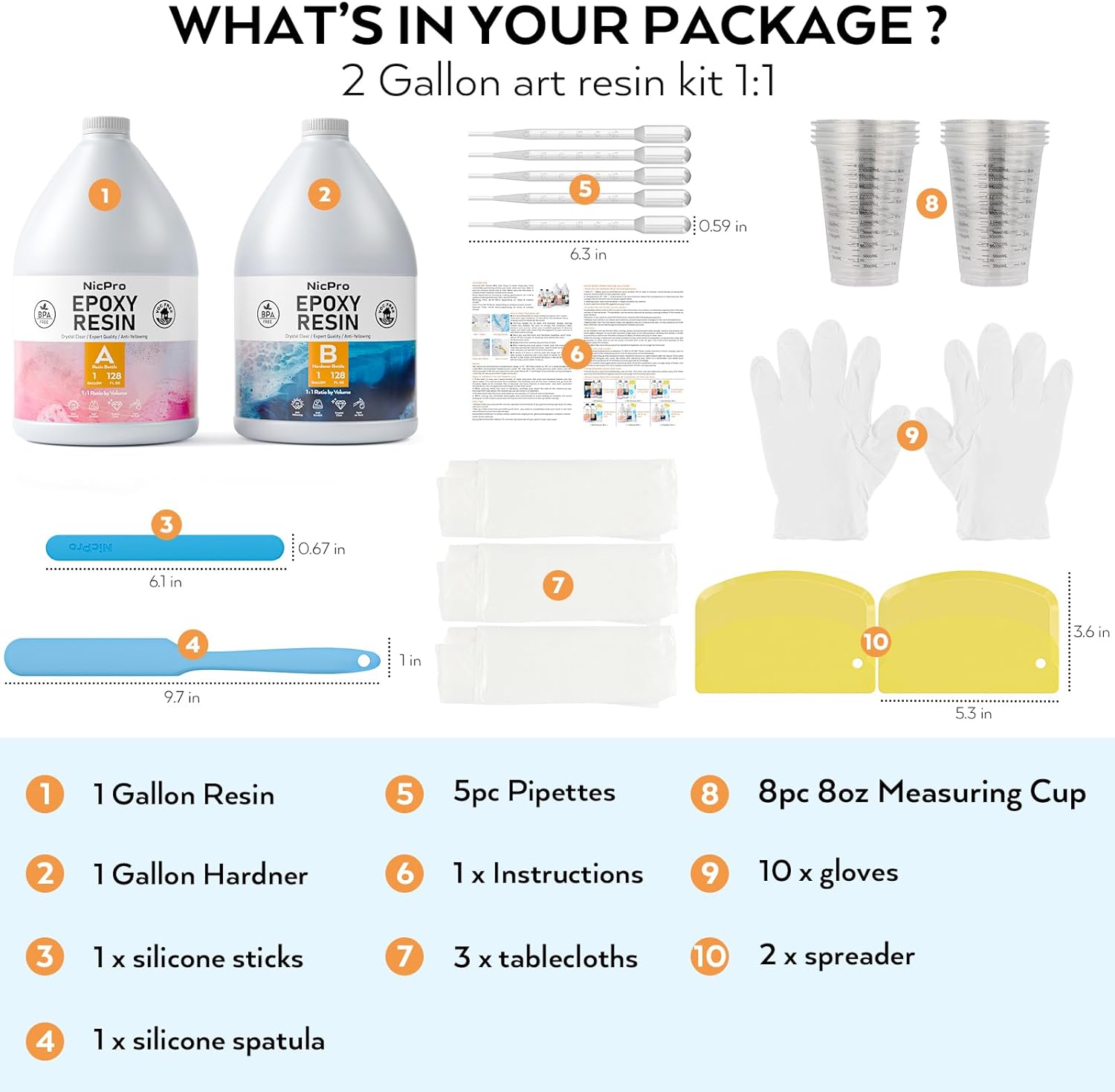 MG-659 4 Gallon Crystal Clear Epoxy Resin Kit  C High Gloss, Bubble Free, Ideal for Coating & Casting, Includes Accessories