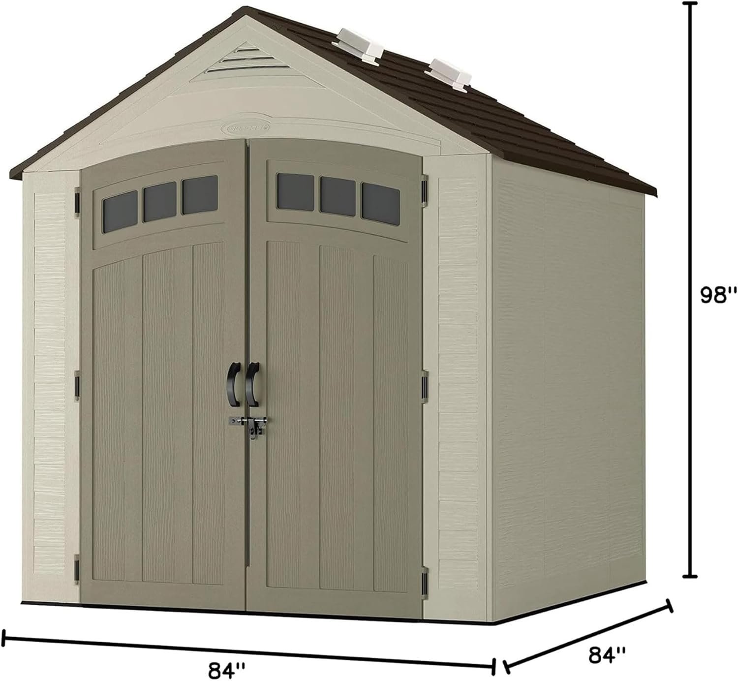 Suncast Vista 7��7 Storage Shed with Multi-Wall Resin Panels, 4 Skylights, IllumiVent System, and Pad-Lockable Doors, 84��� D x 84��� W x 98��� H, Made in The USA