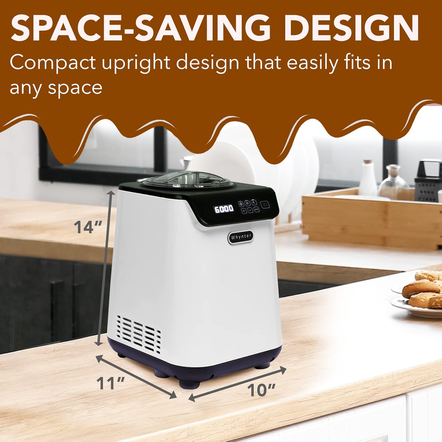 Automatic Ice Cream Maker 1.6 Quart Capacity Stainless Steel, with Built-in Compressor, no pre-Freezing, LCD Digital Display, Timer, One Size, Black