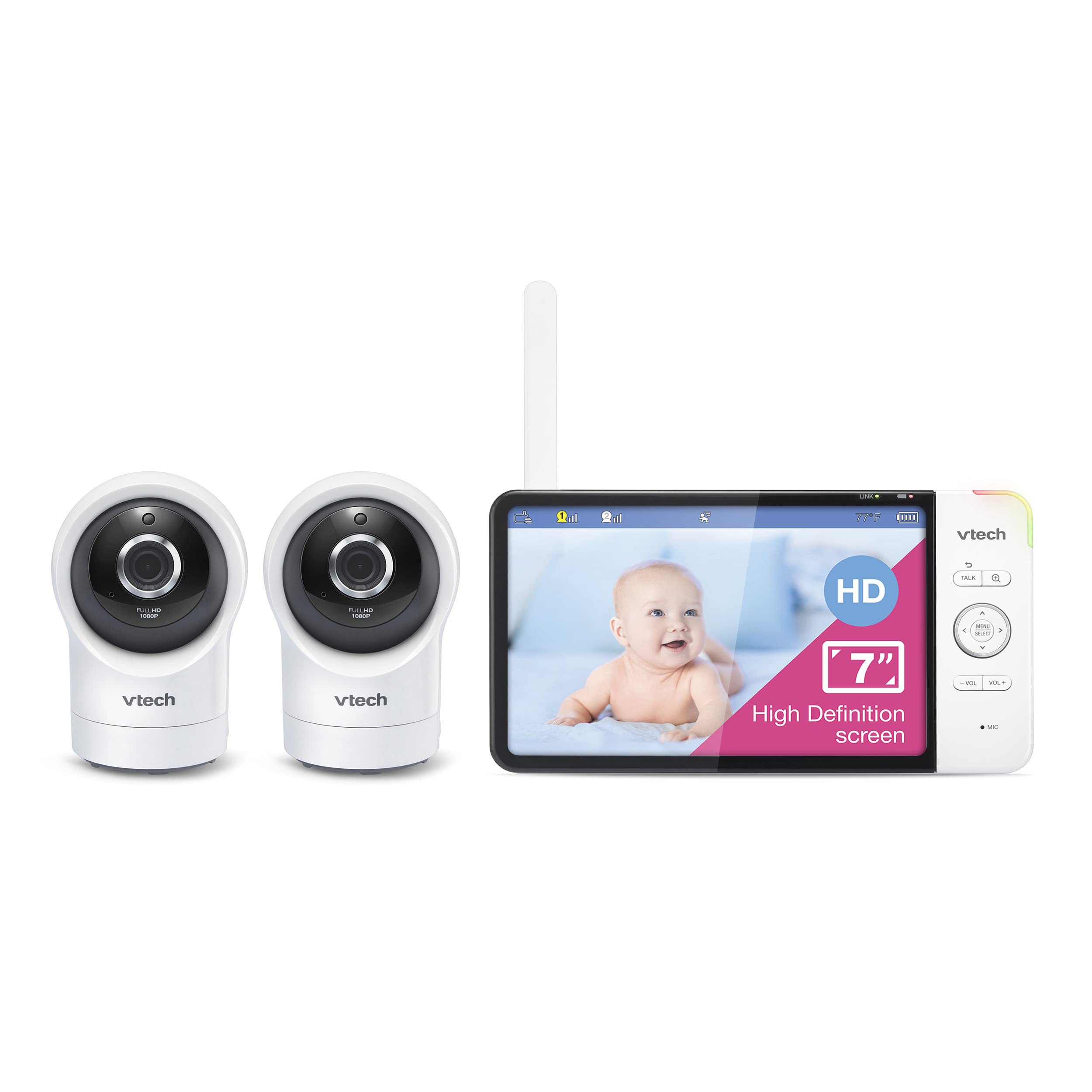 VTech RM7764-2HD Smart Baby Monitor with 1080p FHD, Night Vision, Temperature Sensor, 360   Pan & Tilt, Two-Way Talk