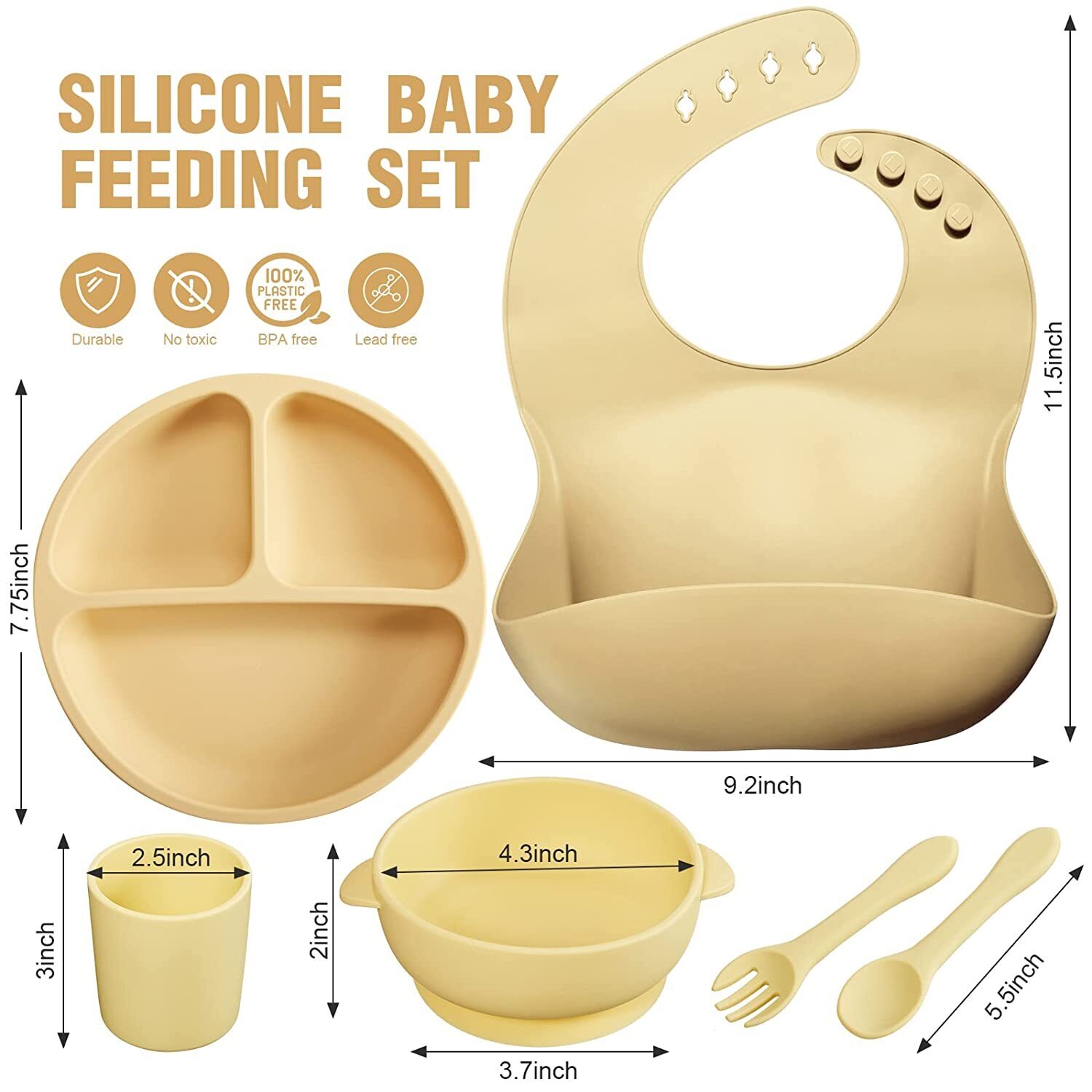 Silicone Baby Feeding Set by [Brand]  C 12-Piece, Includes Bibs, Plates, Bowls, Utensils, Cups, Safe & Durable