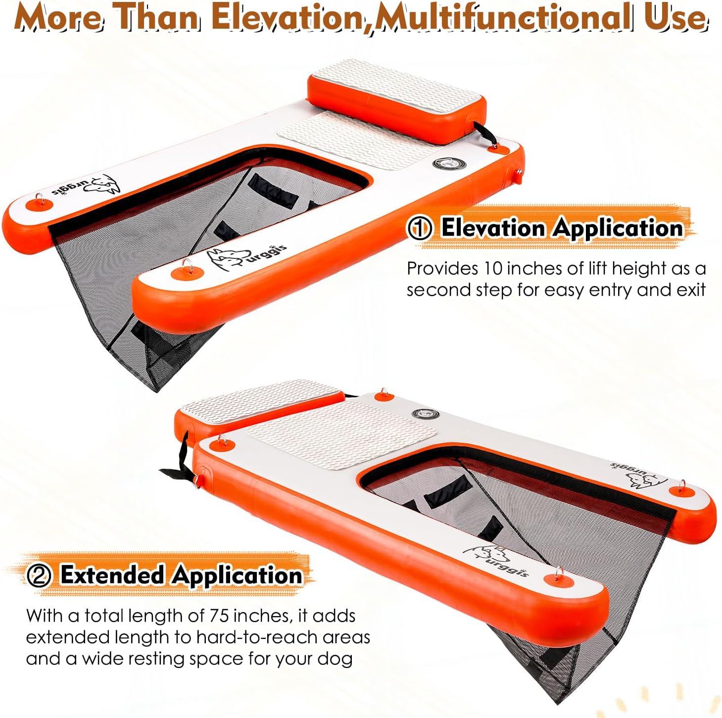 Inflatable Elevated Dog Boat & Pool Ramp, Floating Dog Pupppy-Plank for Pool, Dock & Boat, Non-Slip Dog On Water Ramp with Booster Step, Dog Boat Ladder for Large Dogs Up to 220lbs Climb Out of Water