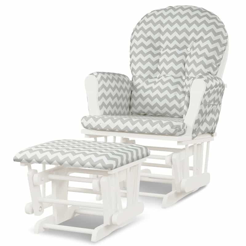 ComfortMax Wooden Glider Rocking Chair with Ottoman & Storage Pocket for Nursery, Supports 396 lbs, Beige