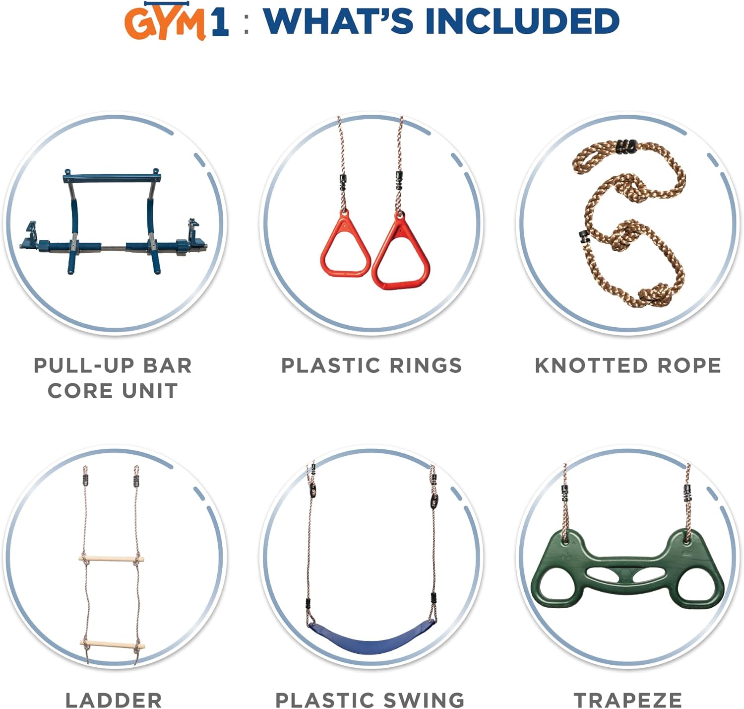 PIPG Indoor Doorway Gym for Kids & Adults  C Blue, Alloy Steel, Includes Pull-Up Bar, Rings, Trapeze, Ladder, Rope, Sensory Swing, 300 lbs Capacity