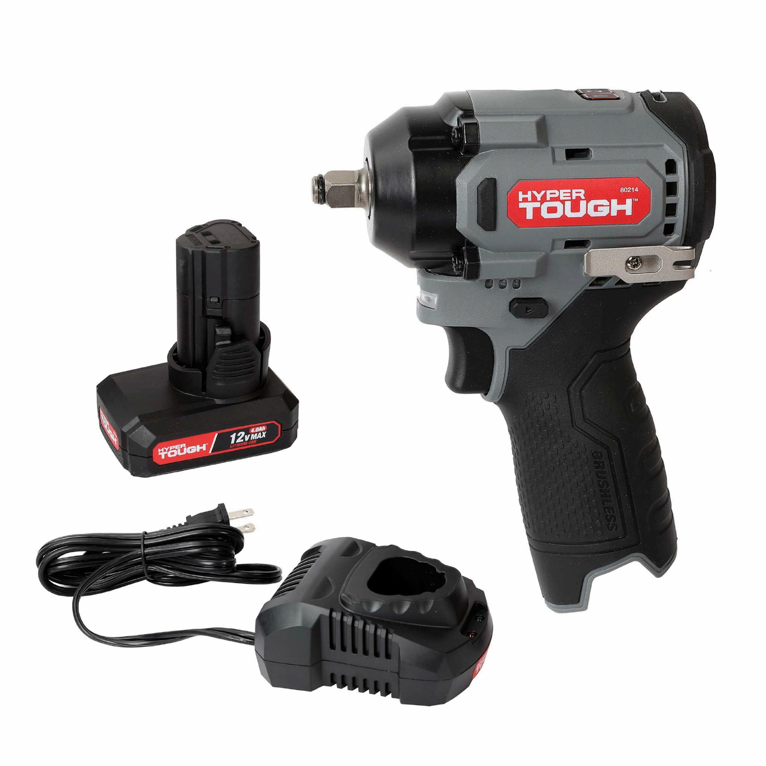 Hyper Tough 12V Cordless Brushless Impact Wrench, 225 ft-lbs Torque, 4.0Ah Battery & Charger Included, 3/8��� Drive