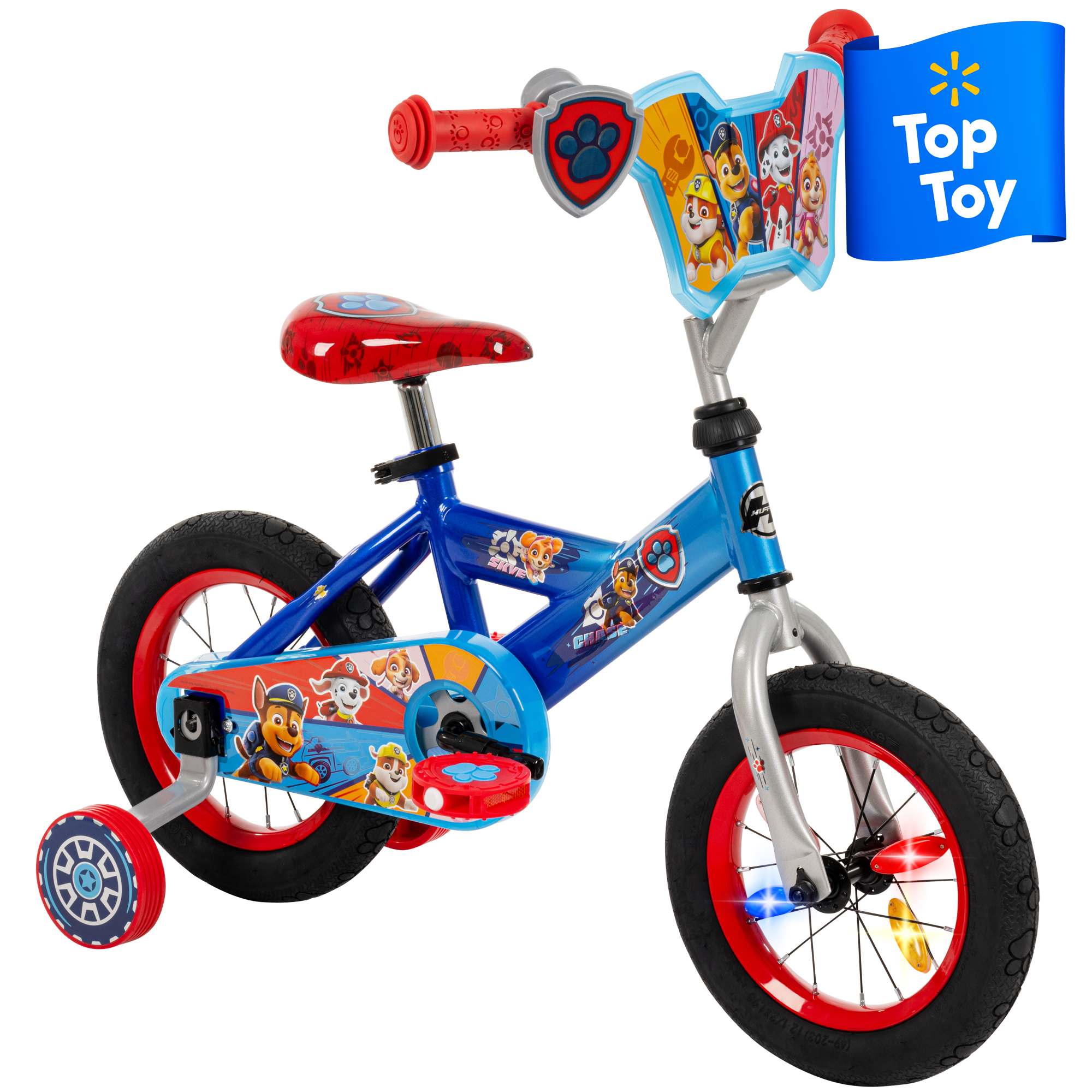 Huffy Paw Patrol Kids Bike 12��� Blue, Ages 3+, LED Lights, Training Wheels, Steel Frame