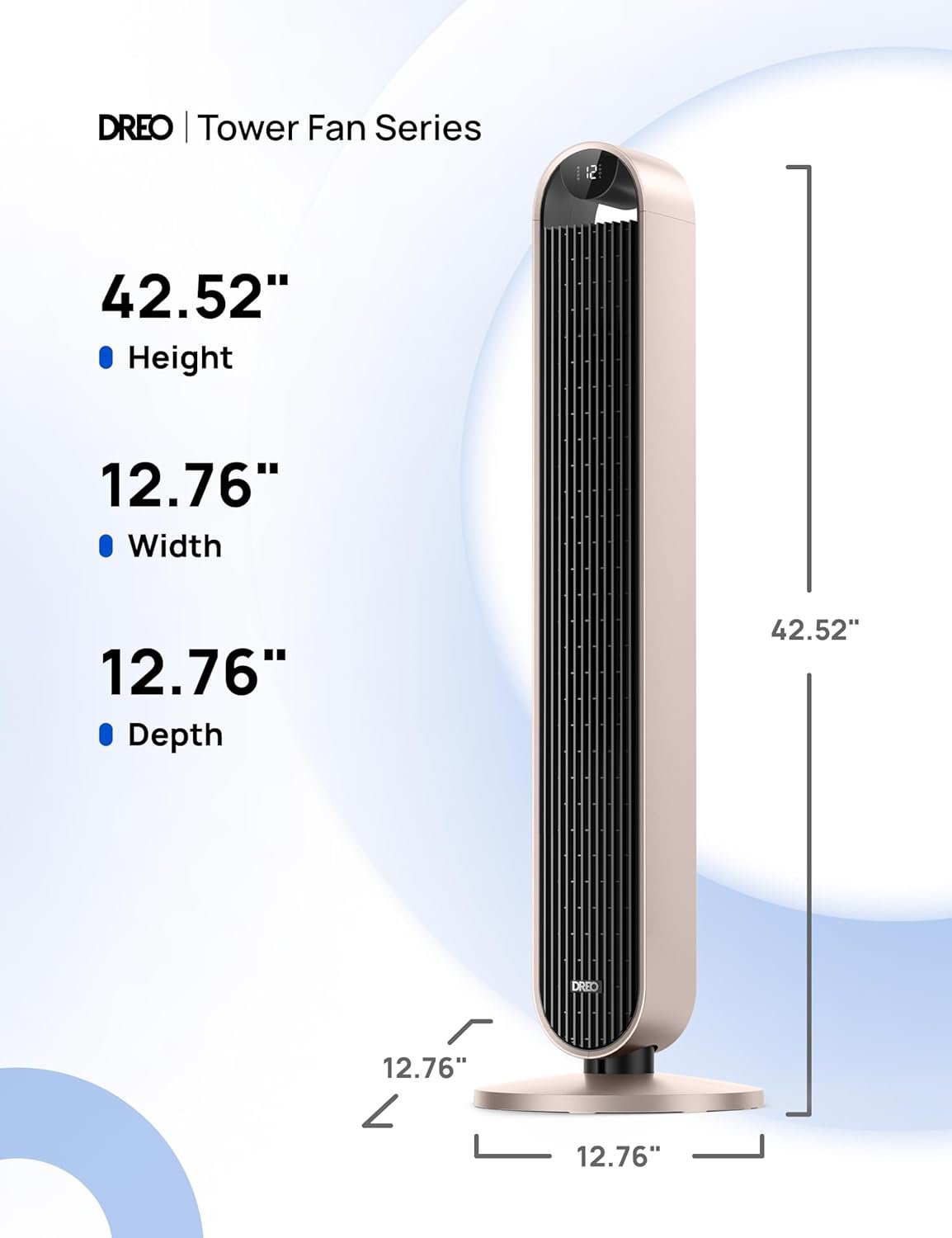 Dreo Tower Fan for Bedroom, 42 Inch 120�� Oscillating Fan, 25dB Quiet DC Motor, 28ft/s Velocity Bladeless Standing Fan with 12 Speeds, 4 Modes, 12H Timer Cooling Fans for Home, Living Room, Pilot Max S