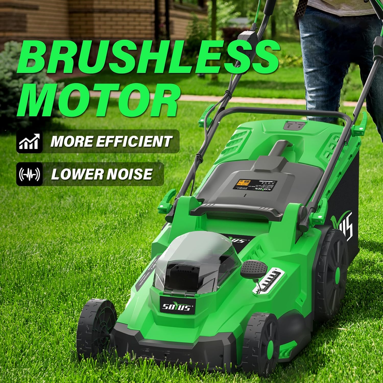 Electric Lawn Mower Cordless, 13 Inch 20V Lawn Mowers with Brushless Motor, 5-Position Height Adjustment, 4.0Ah Battery & Charger Included