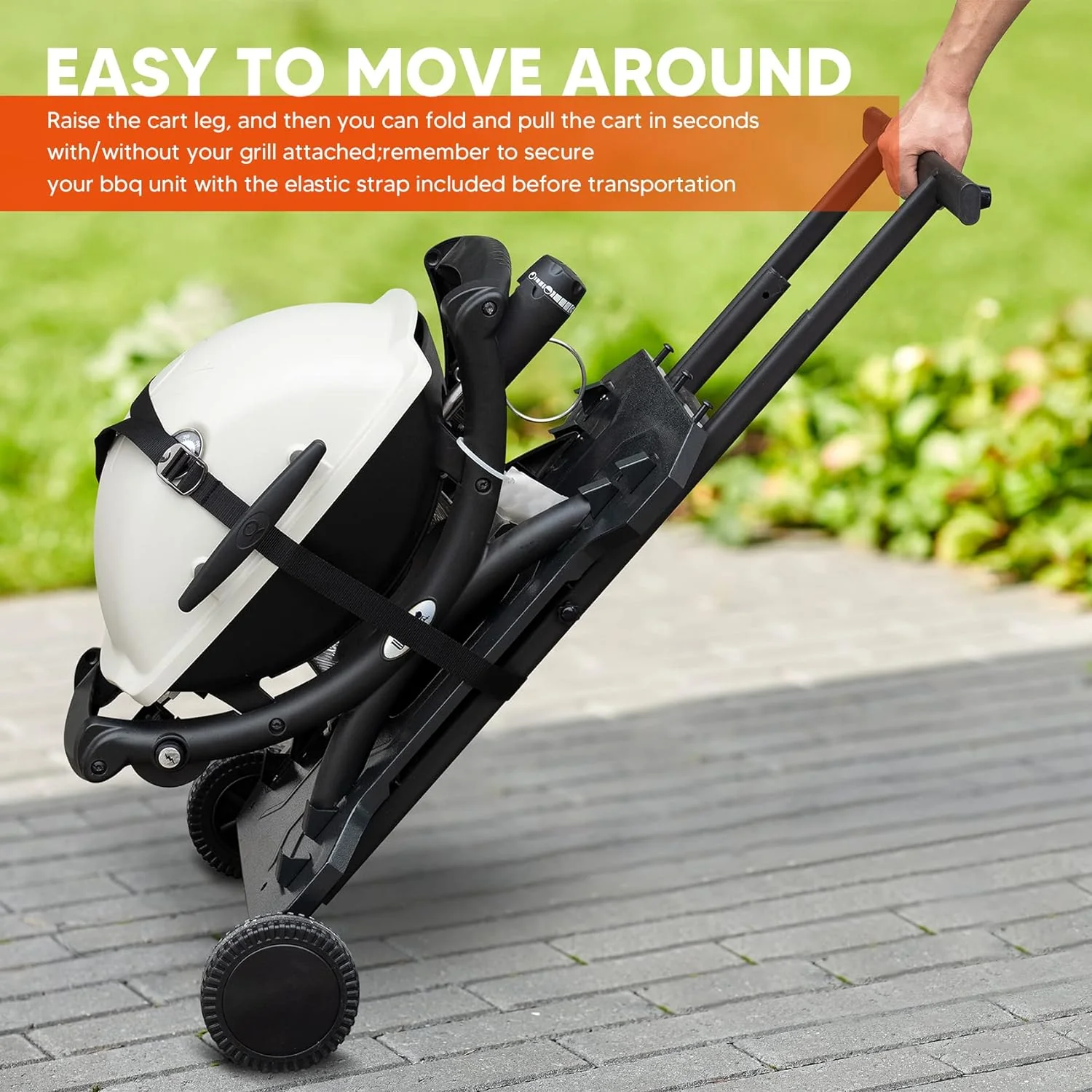 Portable Grill Cart for Weber Q Series Gas Grills by - Upgraded Outdoor Grill Stand with Hooks and Folding Shelf