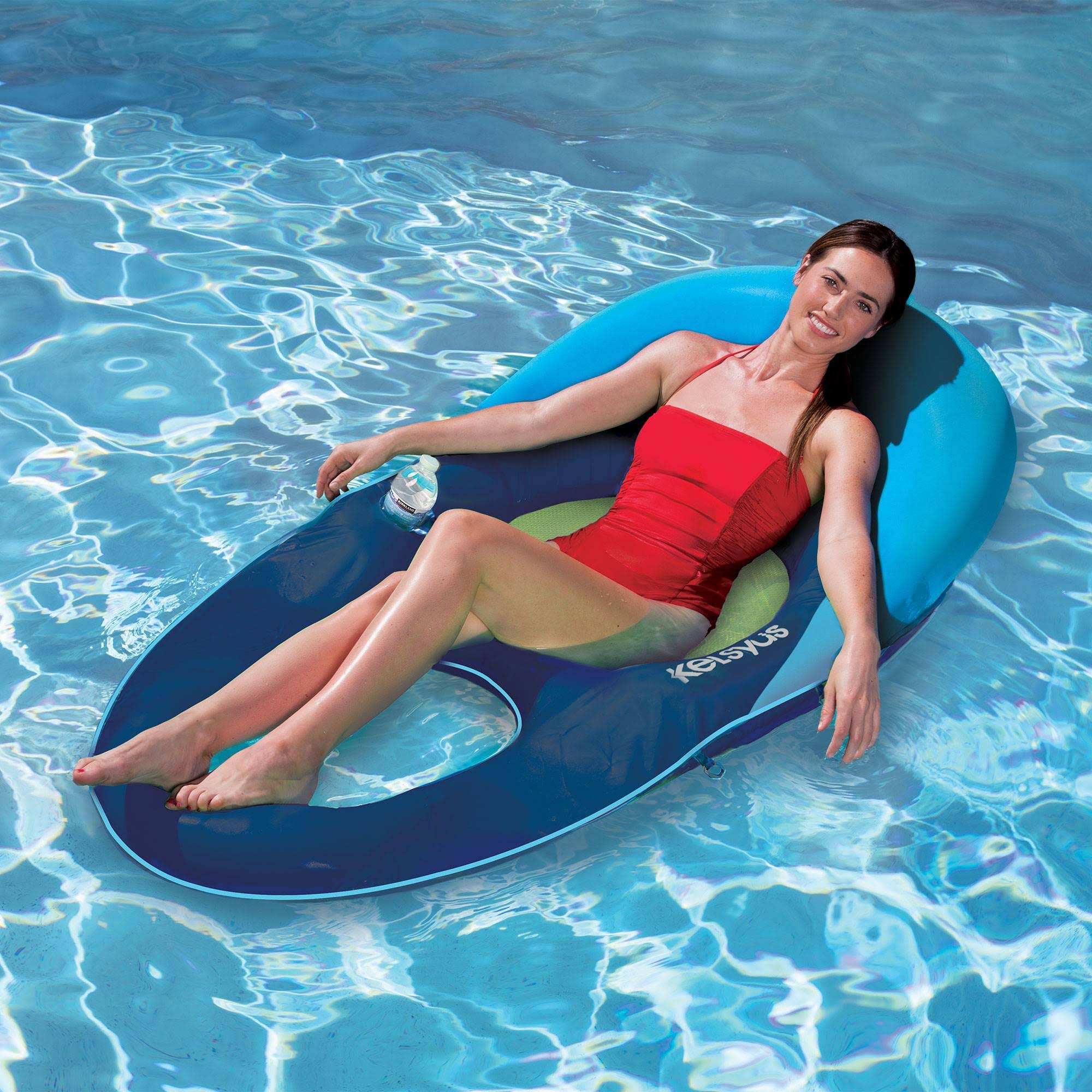 g Kelsyus Blue and Green Deluxe Inflatable Floating Pool Lake Chaise Lounger