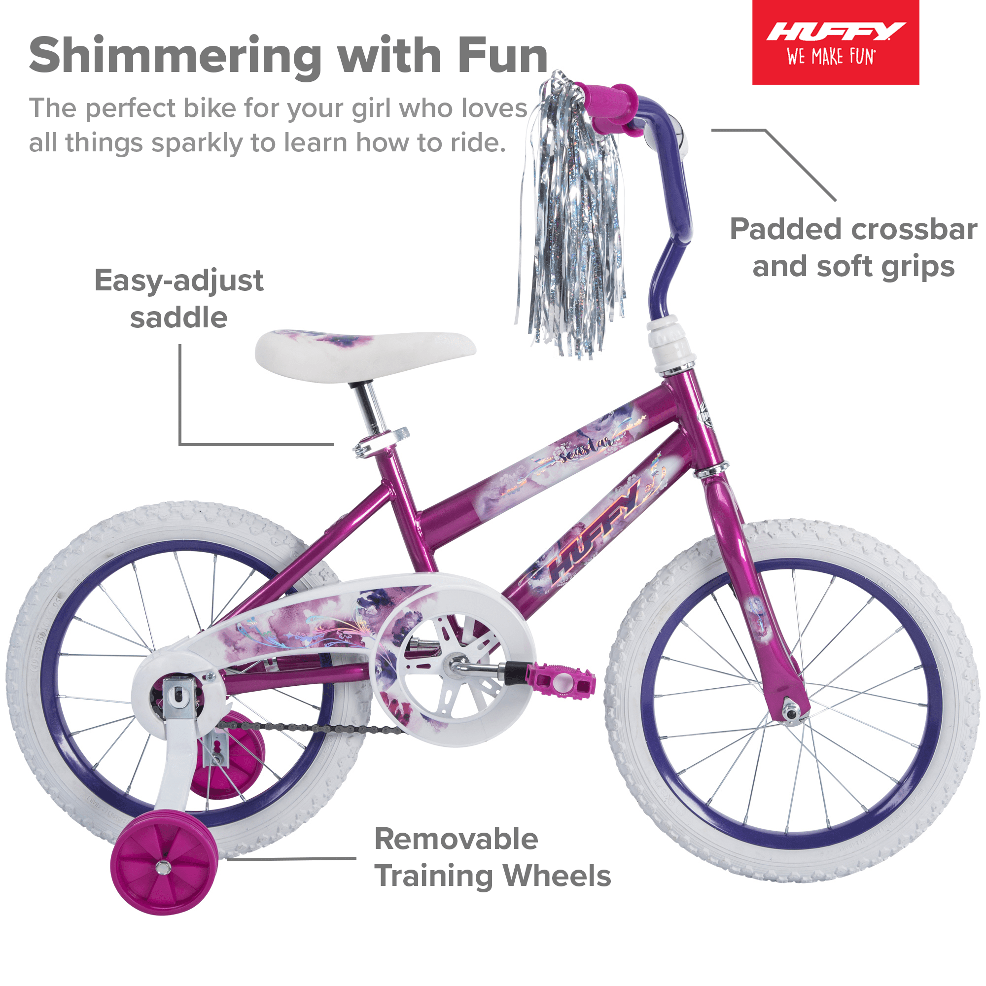 Huffy Sea Star 16��� Girls�� Bike, Metallic Purple, Ages 4-6, EZ Build, Training Wheels