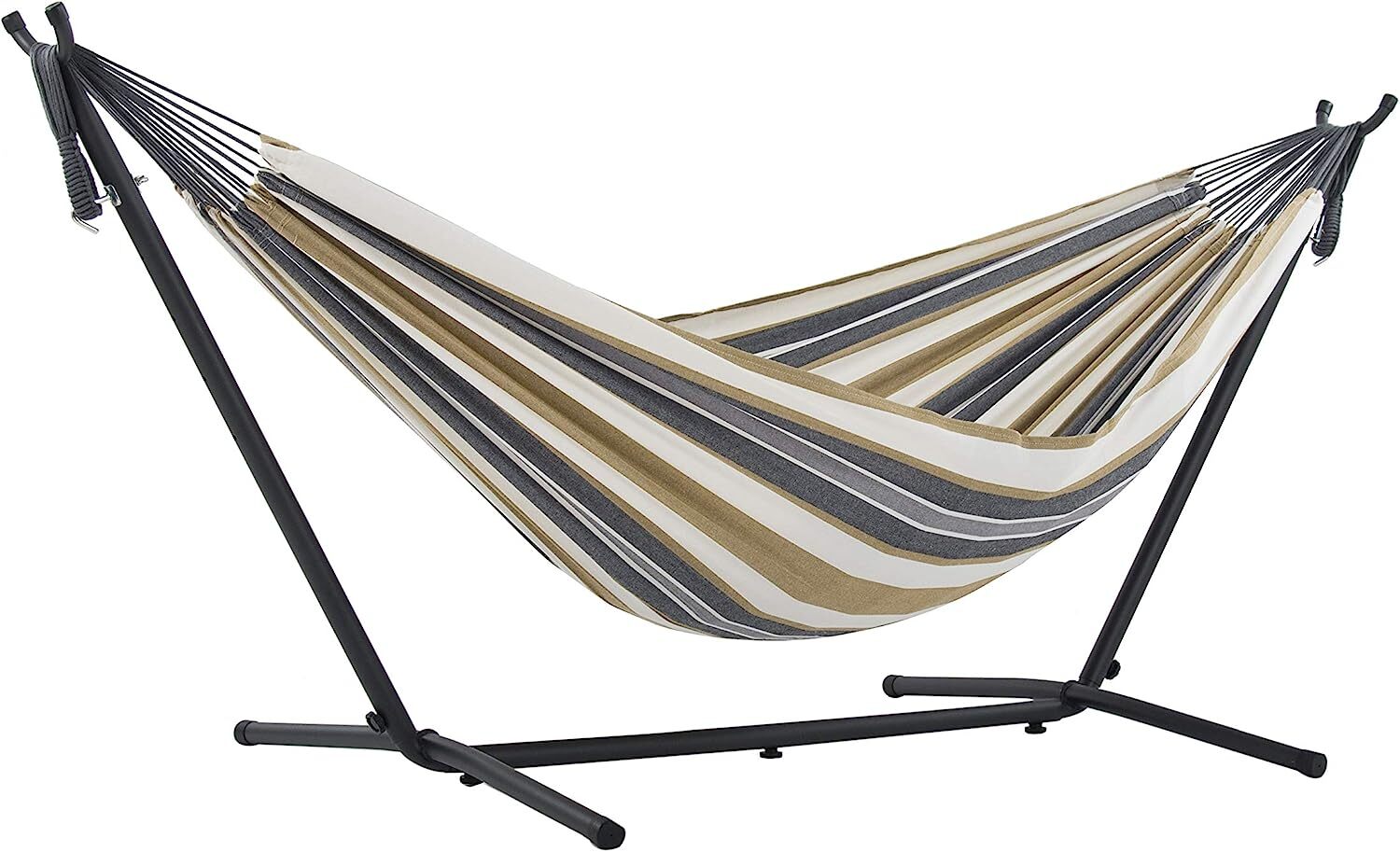 Vivere Double Cotton Hammock with Steel Stand, 450 lb Capacity, Tropical Colors, Includes Premium Carry Bag