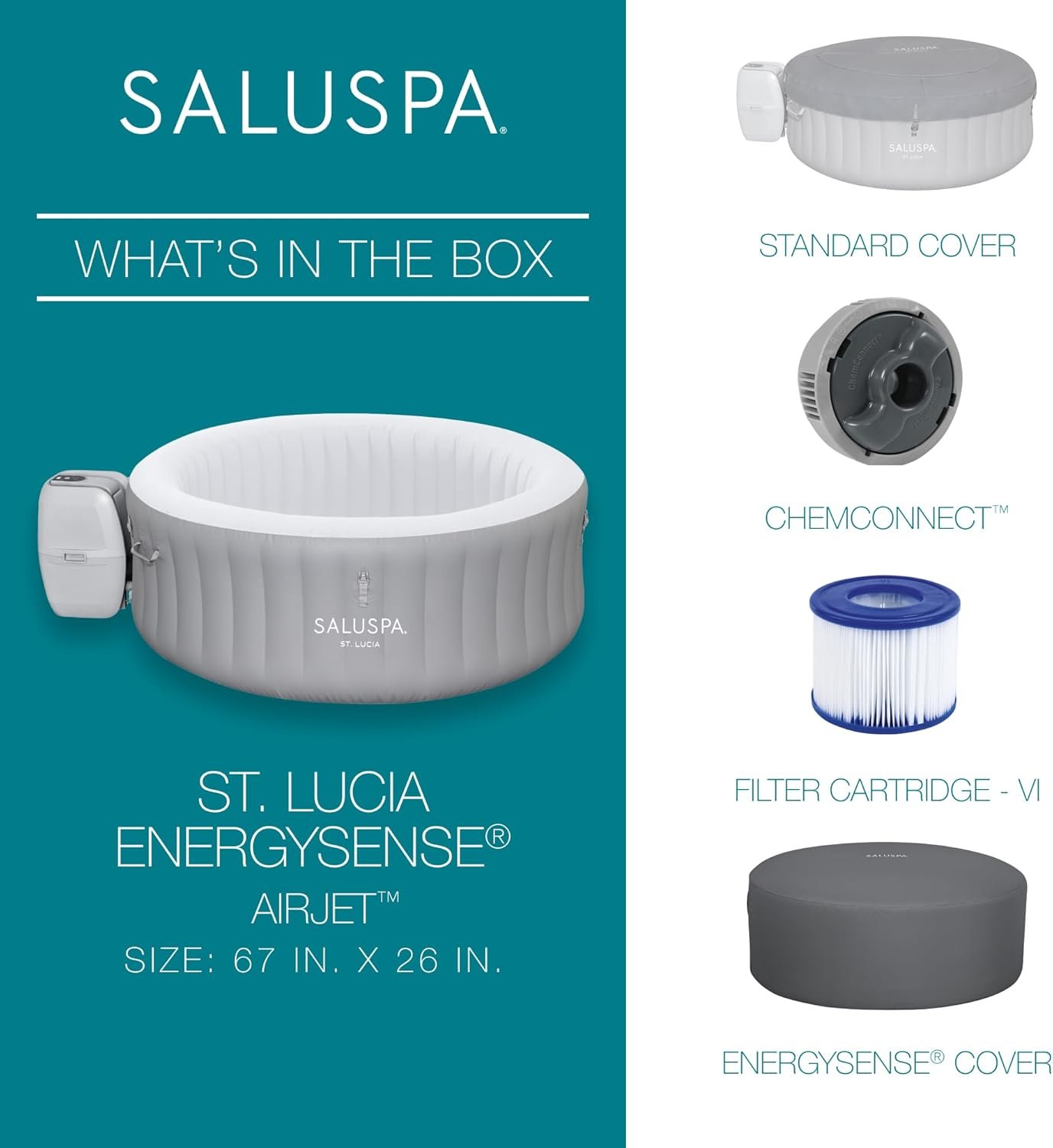 Bestway SaluSpa Miami EnergySense AirJet Inflatable Hot Tub Spa (71��� x 26���) | Portable Hot Tub with 2 Covers (1 Energy-Efficient Thermal Cover and 1 Standard Cover) | Fits Up to 2-4 Persons | Black