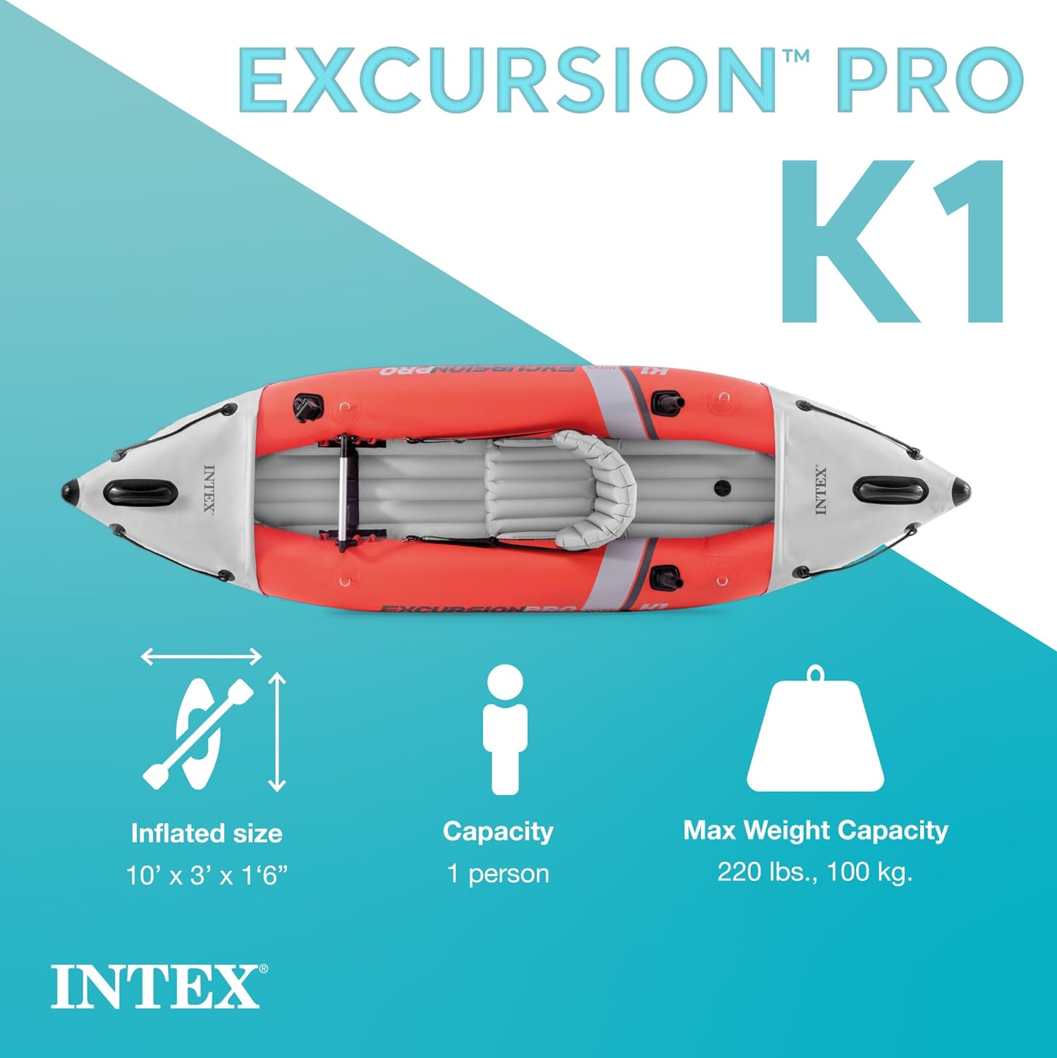 Excursion Pro Inflatable Kayak Series: Includes Deluxe 86in Kayak Paddles and High-Output Pump  ?SuperTough PVC  ?Adjustable Bucket Seat  ?Fishing Rod Holders  ?Grab Handles