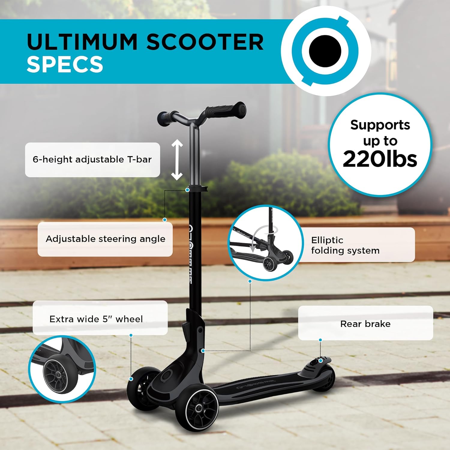 Scooter | 3-Wheel Kick Scooter for Adults & Kids 5+ | Foldable Kick Scooter with Safe, Non-Slip Deck & Premium Brakes