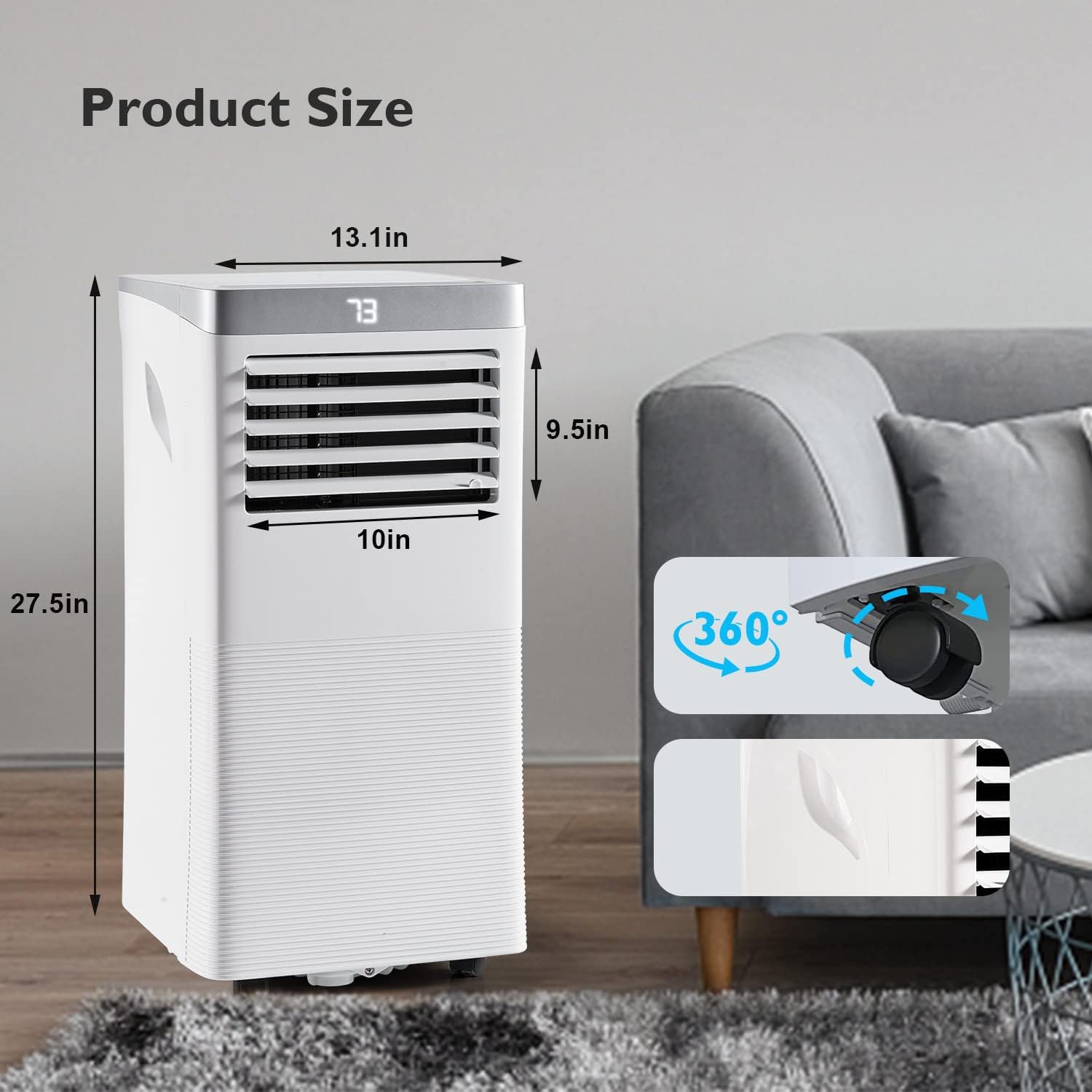 Portable Air Conditioner Cools up to 300 Sq.ft, 4-IN-1 Portable AC Unit with Cooling, Dehumidifier, Fan, 24H Timer (Window Venting Kit Included)