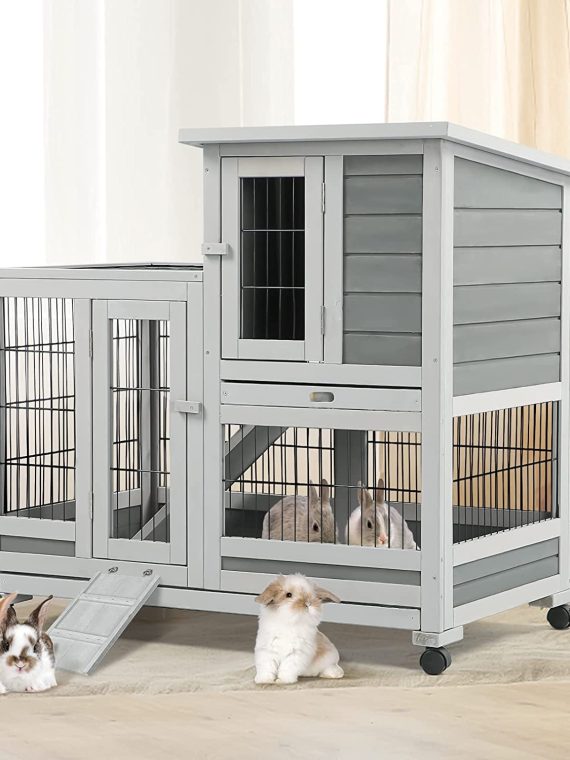 YODOLLA Indoor Rabbit Hutch Bunny Cage Large Pet House for Small Animal with Wheels
