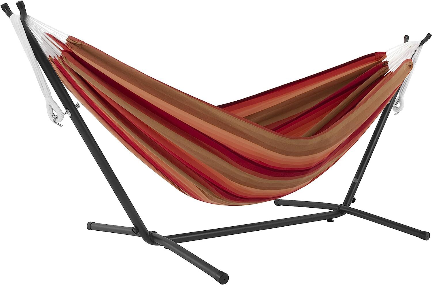 Vivere Double Cotton Hammock with Steel Stand, 450 lb Capacity, Tropical Colors, Includes Premium Carry Bag
