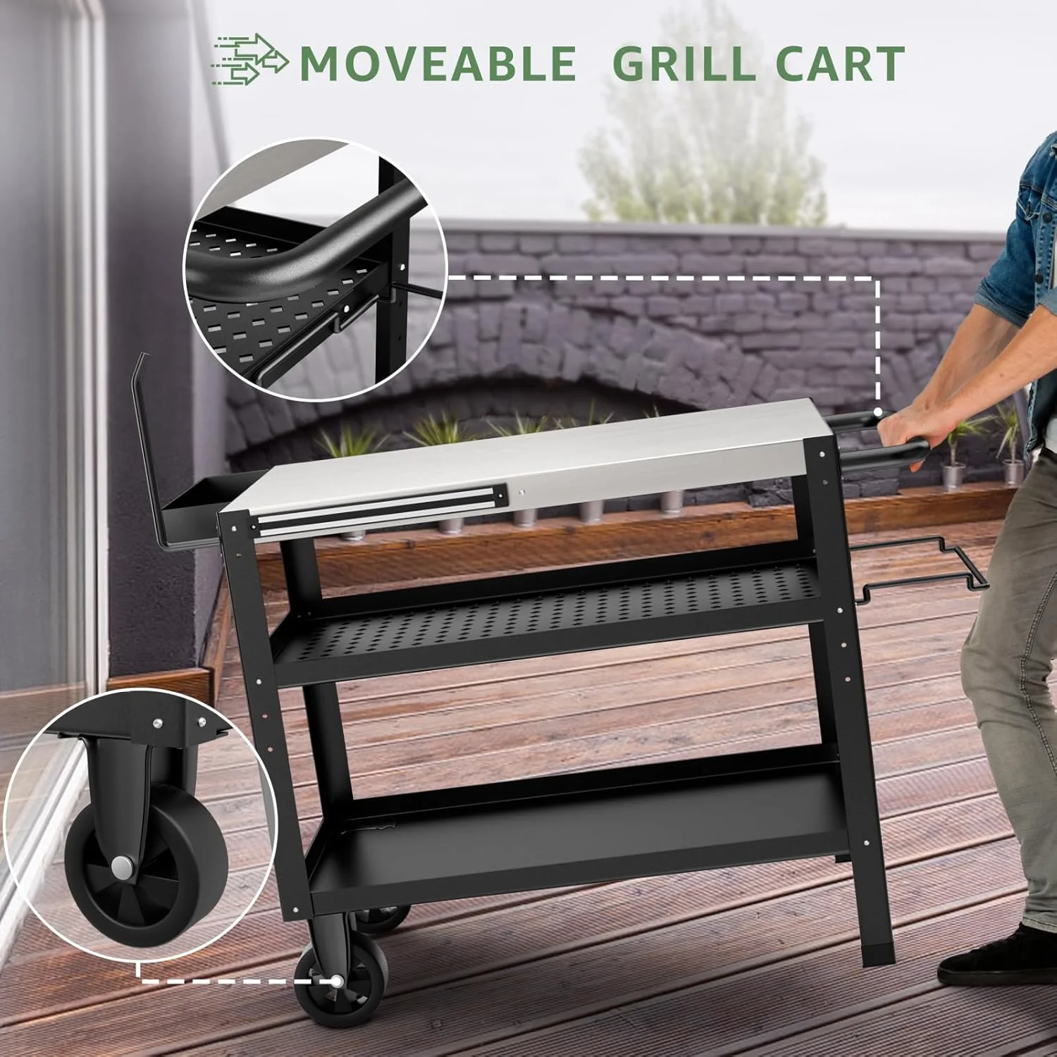 Stainless Steel Outdoor Grill Table with Wheels for 17???? or 22???? Griddles