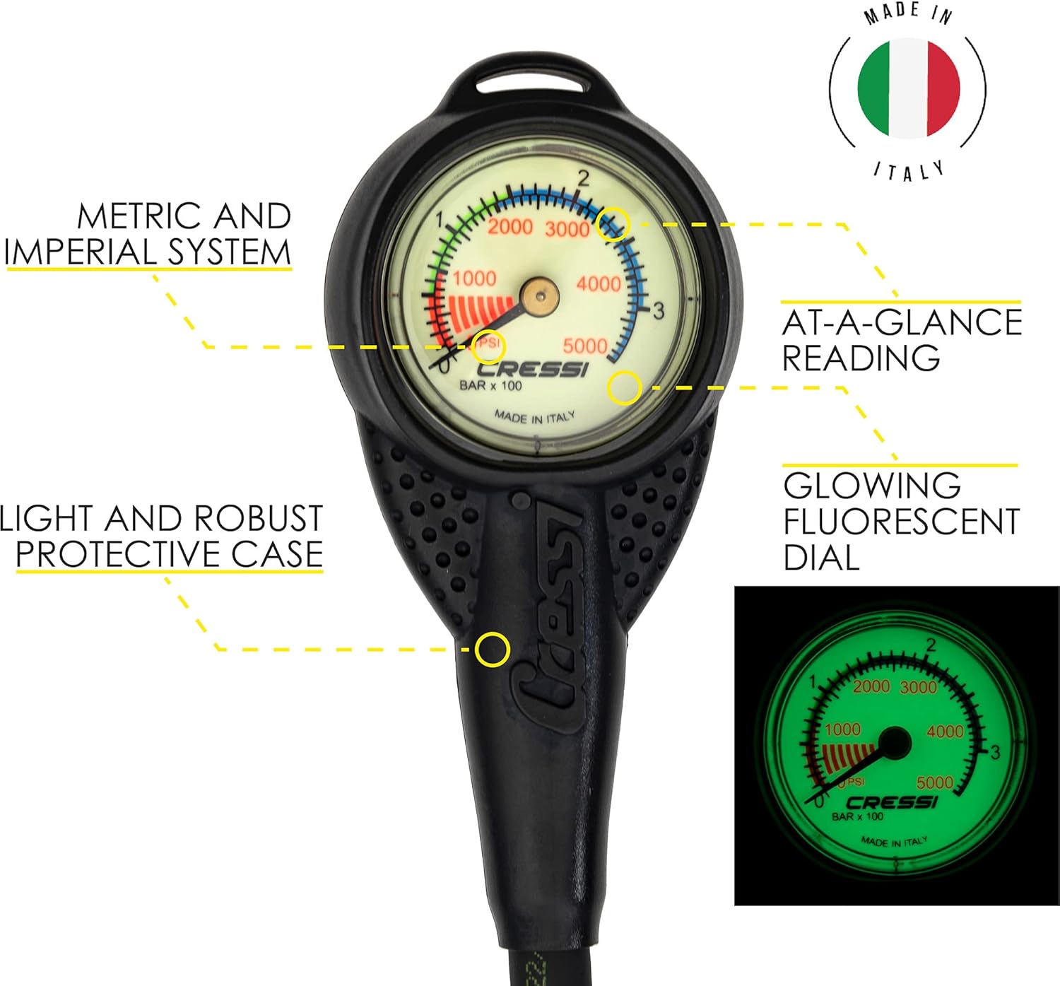 Mini SPG - Scuba Diving Submersible Pressure Gauges - Made in Italy