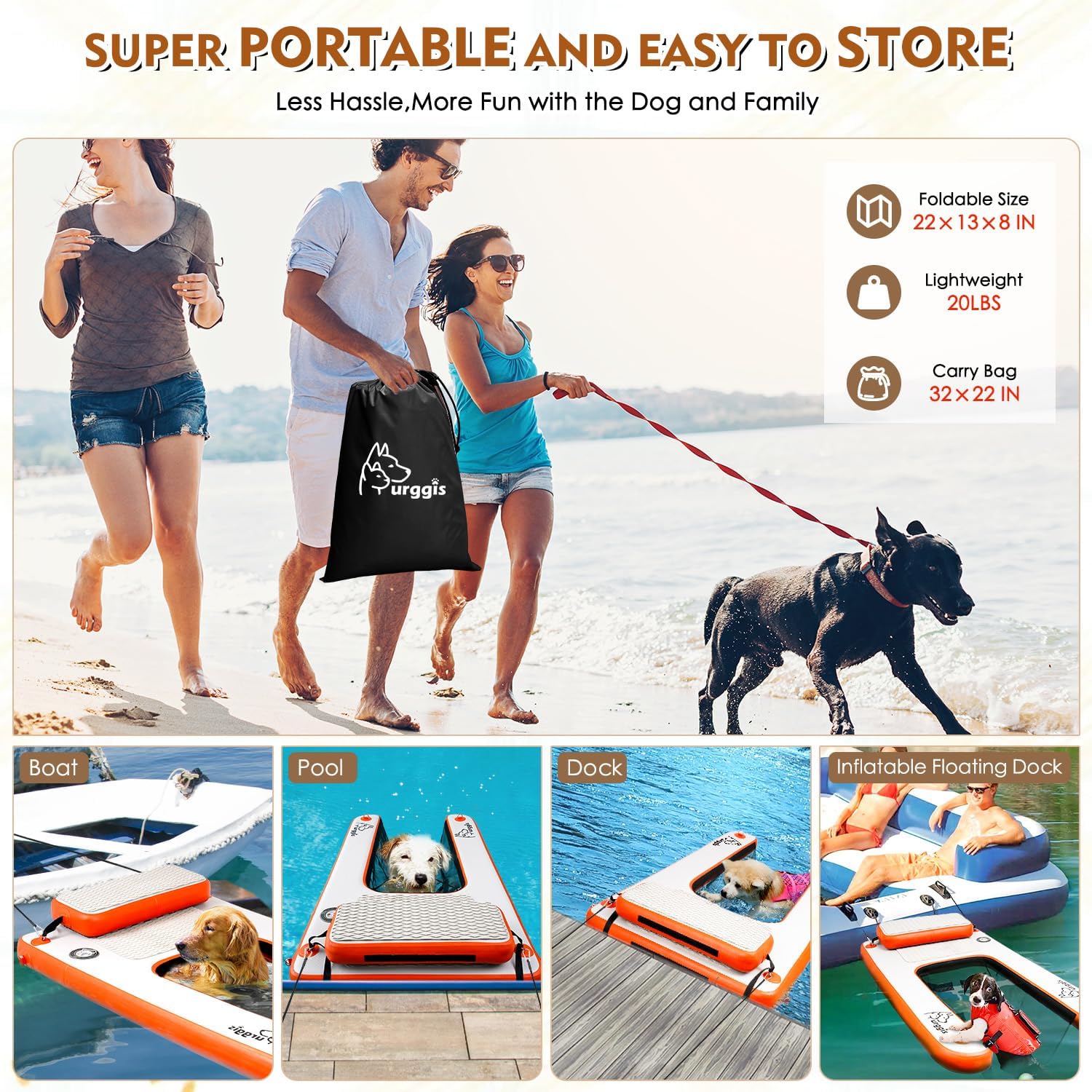 Inflatable Elevated Dog Boat & Pool Ramp, Floating Dog Pupppy-Plank for Pool, Dock & Boat, Non-Slip Dog On Water Ramp with Booster Step, Dog Boat Ladder for Large Dogs Up to 220lbs Climb Out of Water