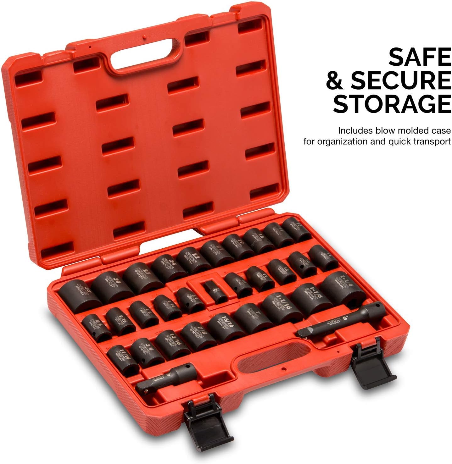 Chrome Vanadium Impact Socket Set 1/2    Drive, 65-Piece, SAE & Metric, Deep & Shallow, Includes Adapters & Ratchet Handle