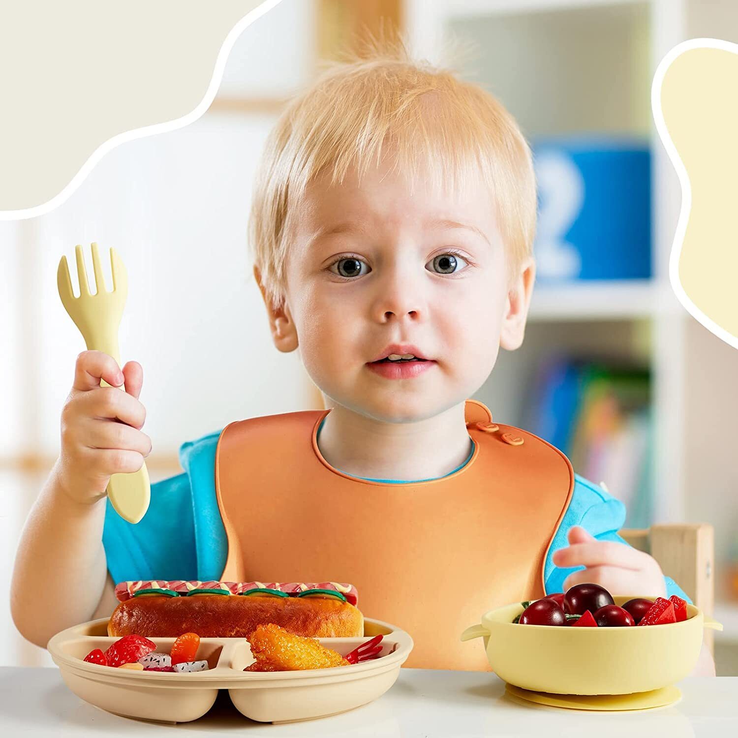 Silicone Baby Feeding Set by [Brand]  C 12-Piece, Includes Bibs, Plates, Bowls, Utensils, Cups, Safe & Durable