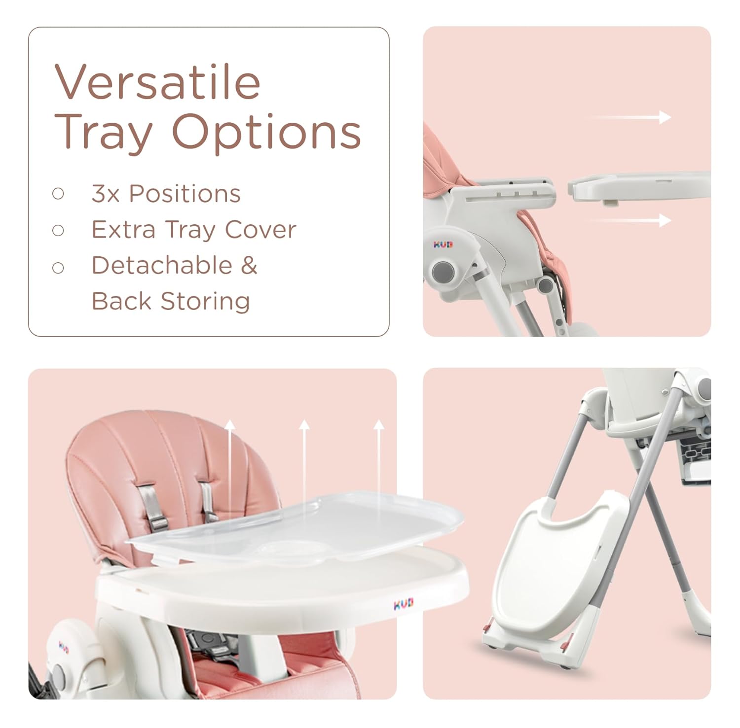 Foldable Baby High Chair with Removable Seat & Tray, Adjustable Height & Recline, Locking Wheels