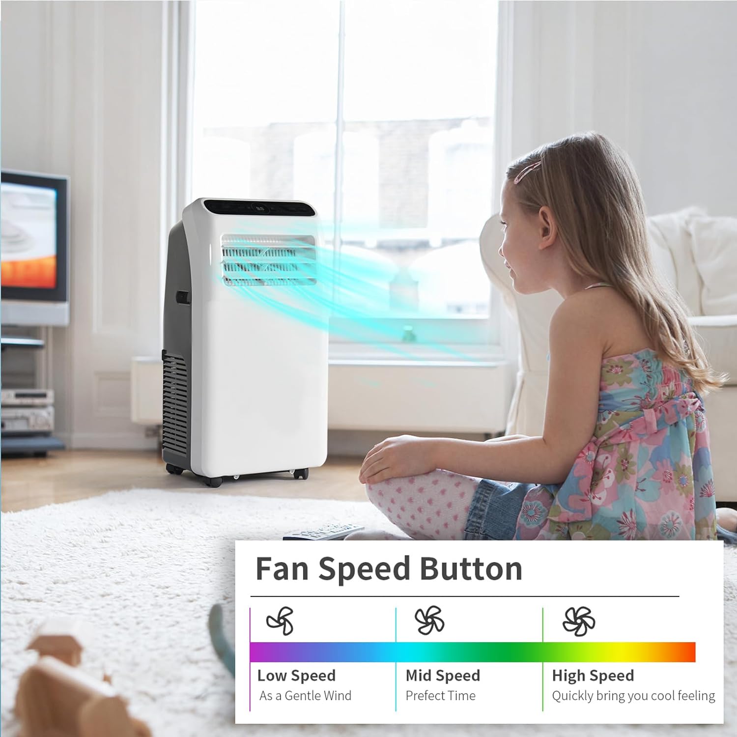 Portable Air Conditioner Cools up to 300 Sq.ft, 4-IN-1 Portable AC Unit with Cooling, Dehumidifier, Fan, 24H Timer (Window Venting Kit Included)