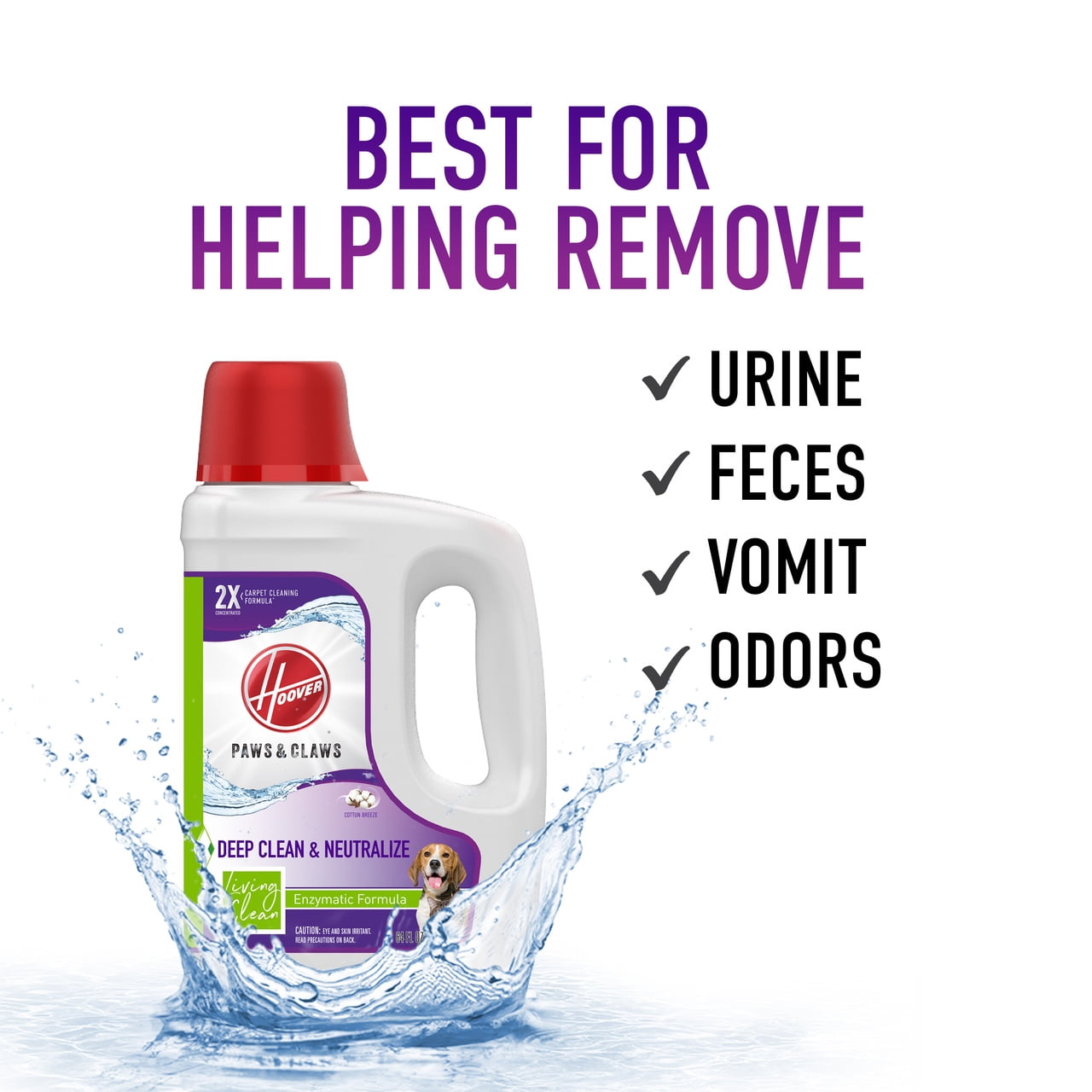 Hoover Pet Stain & Odor Carpet Cleaner Solution with Stain Guard, 64oz �C Enzymatic Cleaning for Carpets & Upholstery, Cotton Breeze Scent