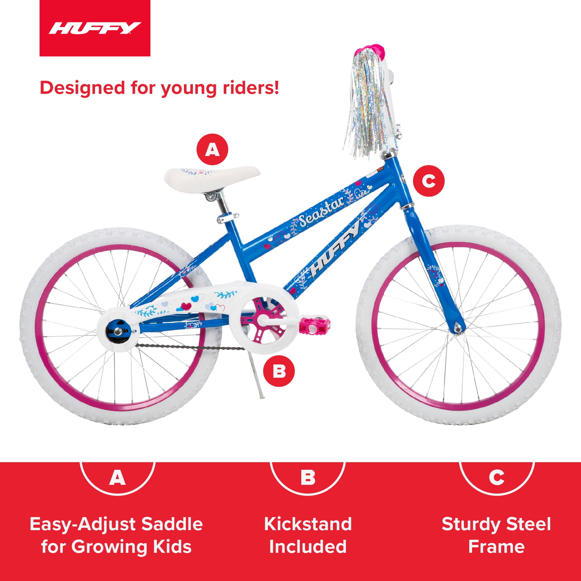 Huffy Sea Star Kids Bike, 20��� Wheels, Ages 5-12, Blue/Pink, Steel Frame, Coaster Brake, Streamers