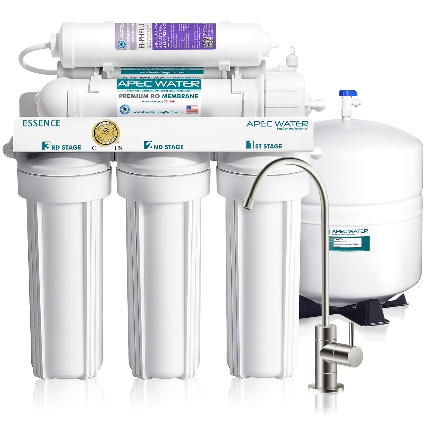 APEC ROES-50X 5-Stage Reverse Osmosis System, WQA Certified, Under Sink, High Capacity, Reduces TDS, Includes Faucet & Tubing