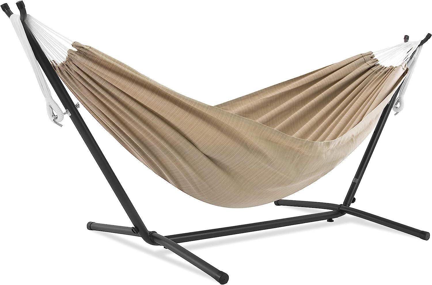 Vivere Double Cotton Hammock with Steel Stand, 450 lb Capacity, Tropical Colors, Includes Premium Carry Bag