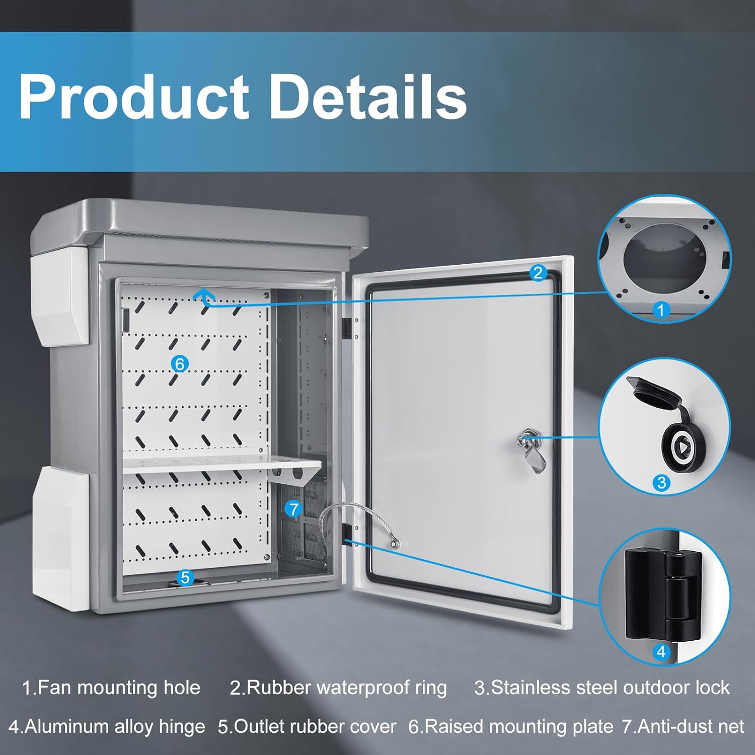 Outdoor Electrical Box, Cold-Rolled Steel Plate, Aluminum Alloy Back Beam, One-Piece Ventilation Design, IP65 Waterproof, Wall/Pole Mounted. (19.7