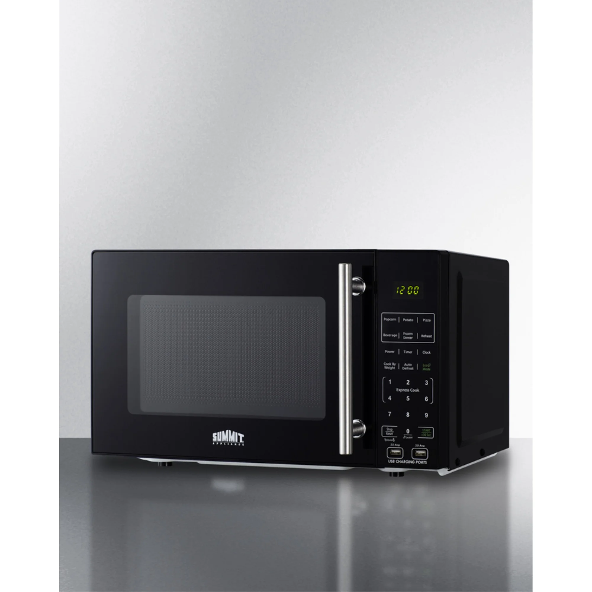 Compact microwave in black with allocator and USB ports