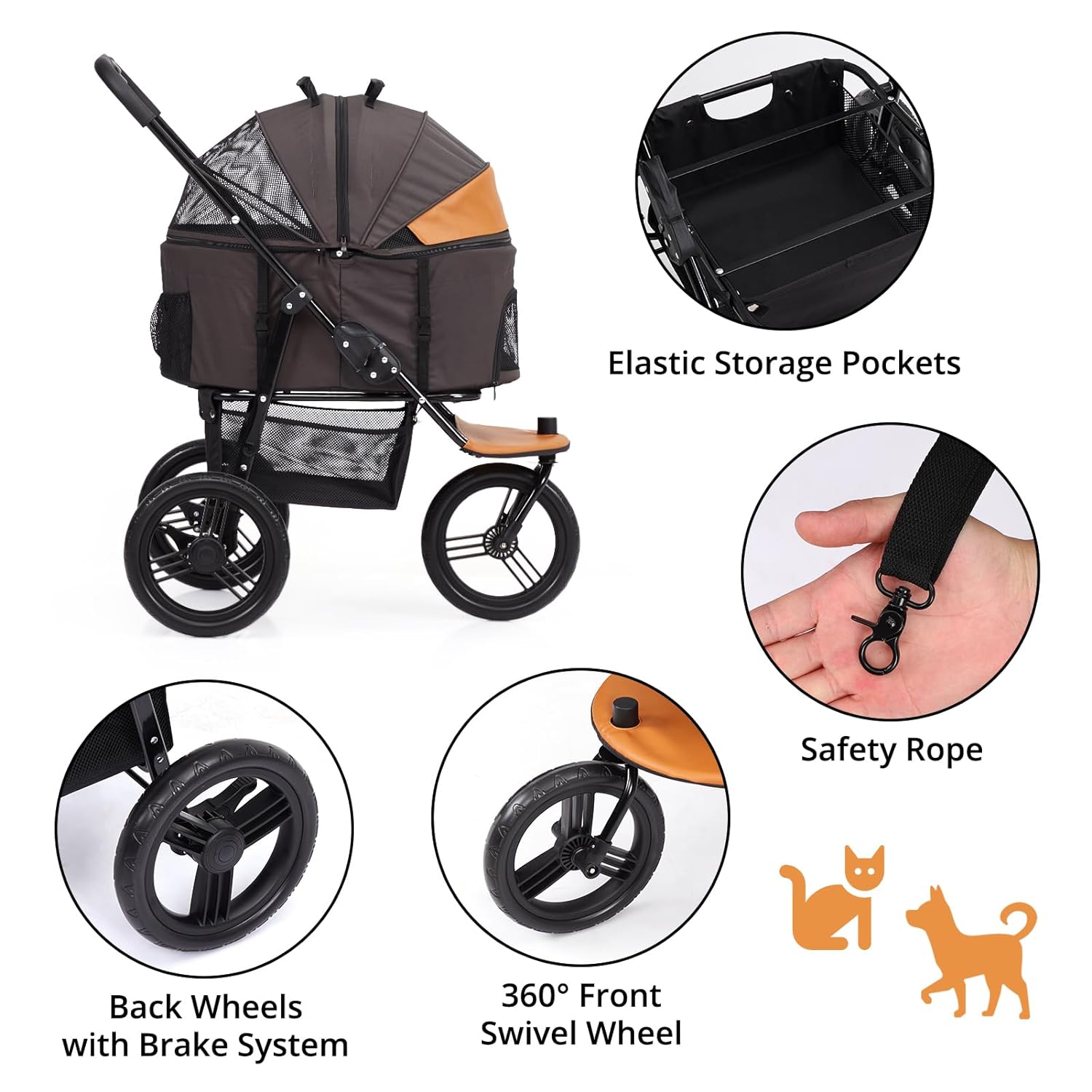 Dog Stroller for Large Pet, Jogger Stroller, Easy Folding Cart Frame, Quick Release Wheel, Breathable Animal Stroller with 4 Wheel and Storage Space Pet Can Easily Walk in/Out Travel