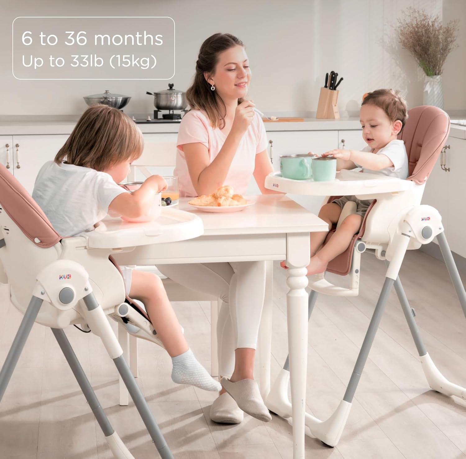 Foldable Baby High Chair with Removable Seat & Tray, Adjustable Height & Recline, Locking Wheels