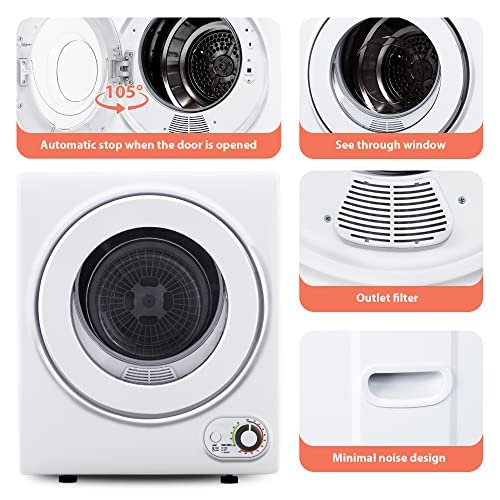 Portable Clothes Dryer 850W, 1.5 cu.ft, Compact & Quiet, Wall-Mountable, ETL Certified, Ideal for Small Spaces