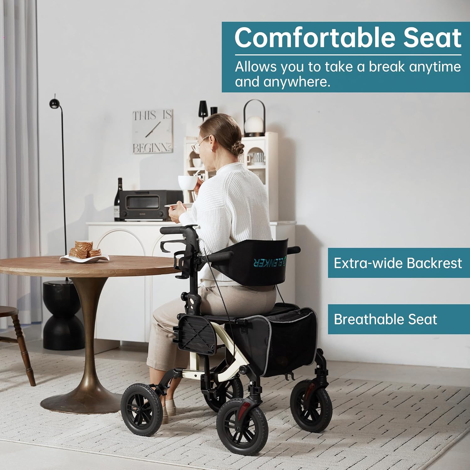 Blue All-Terrain 2-in-1 Rollator Walker & Transport Chair with 10   Non-Pneumatic Wheels, Folding Design, Reversible Backrest & Detachable Footrests for Seniors