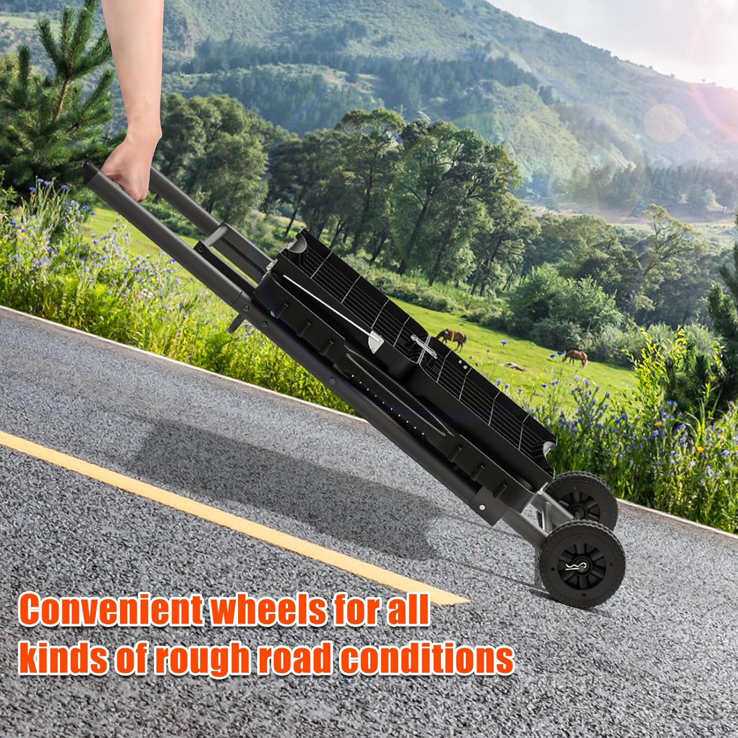 Portable Grill Cart for Outdoor Grills - Large Space Collapsible Stand with Side Shelf