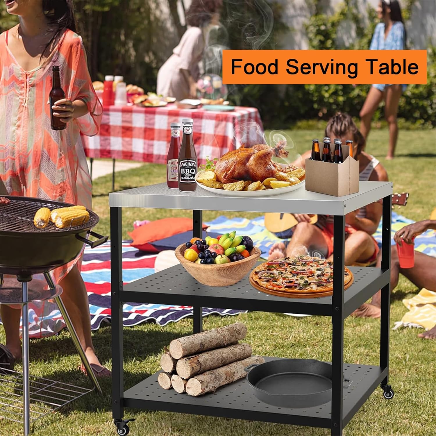 Large Stainless Steel Grill Cart and Pizza Oven Stand - Modular Table